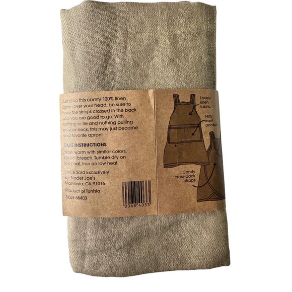 Trader Joes 100% Linen Apron Tan Pinafore Cross-back Over The Head OSFM Cooking - Picture 3 of 10